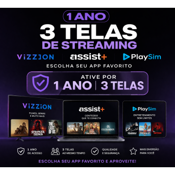 Ativação IPTV 1 Ano 3 Telas – Assist+, Vizzion ou Lazer Play Promoção
