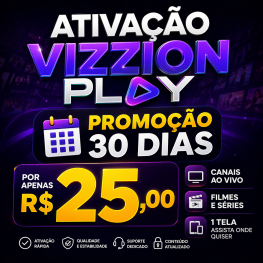 Ativação Vizzion Play 1 Tela por R$25 – Assista Filmes, Séries e Canais ao Vivo Barato